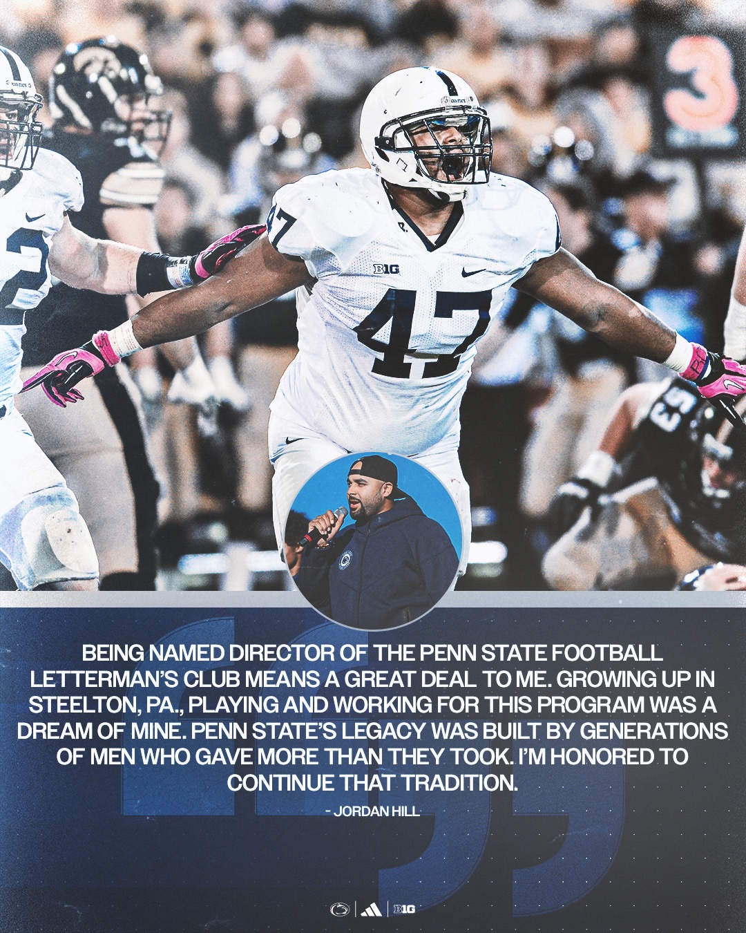 Jordan Hill, No. 47, during his playing days at Penn State