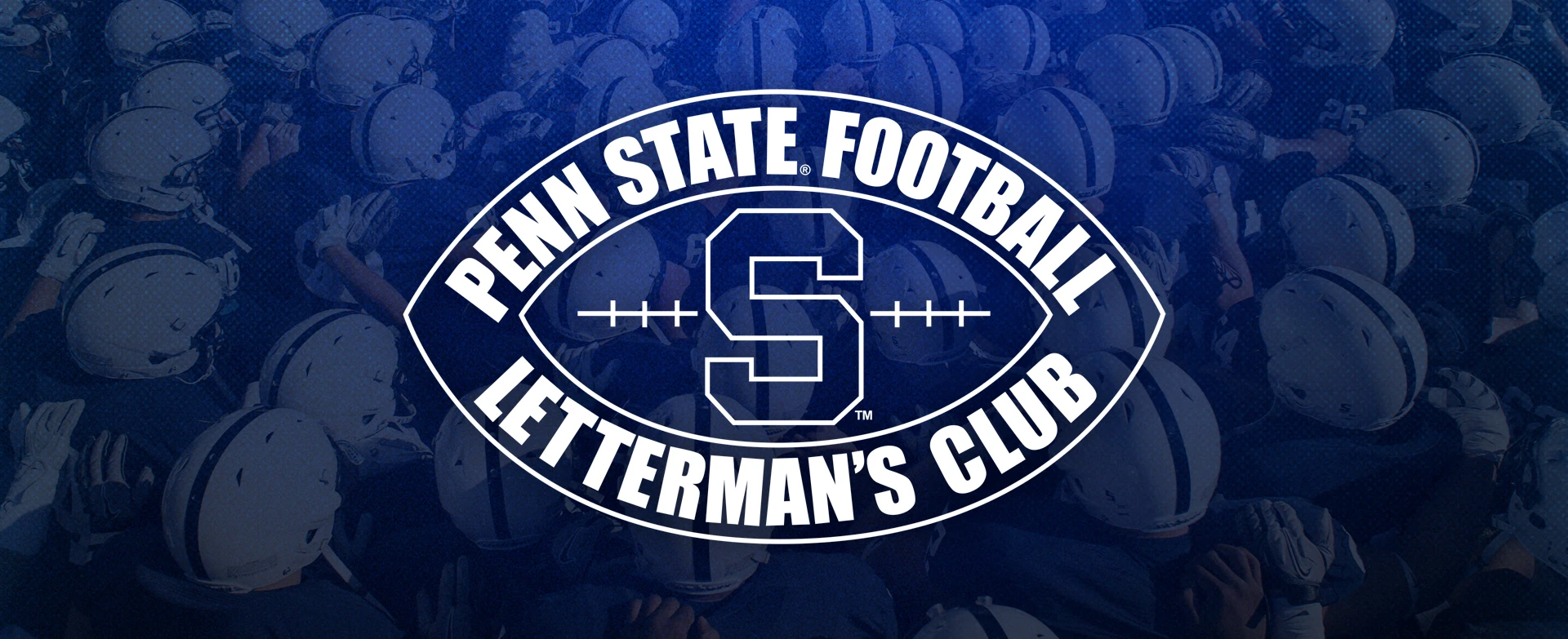 Penn State Football Lettermen's Club logo over a huddle of Nittany Lion players